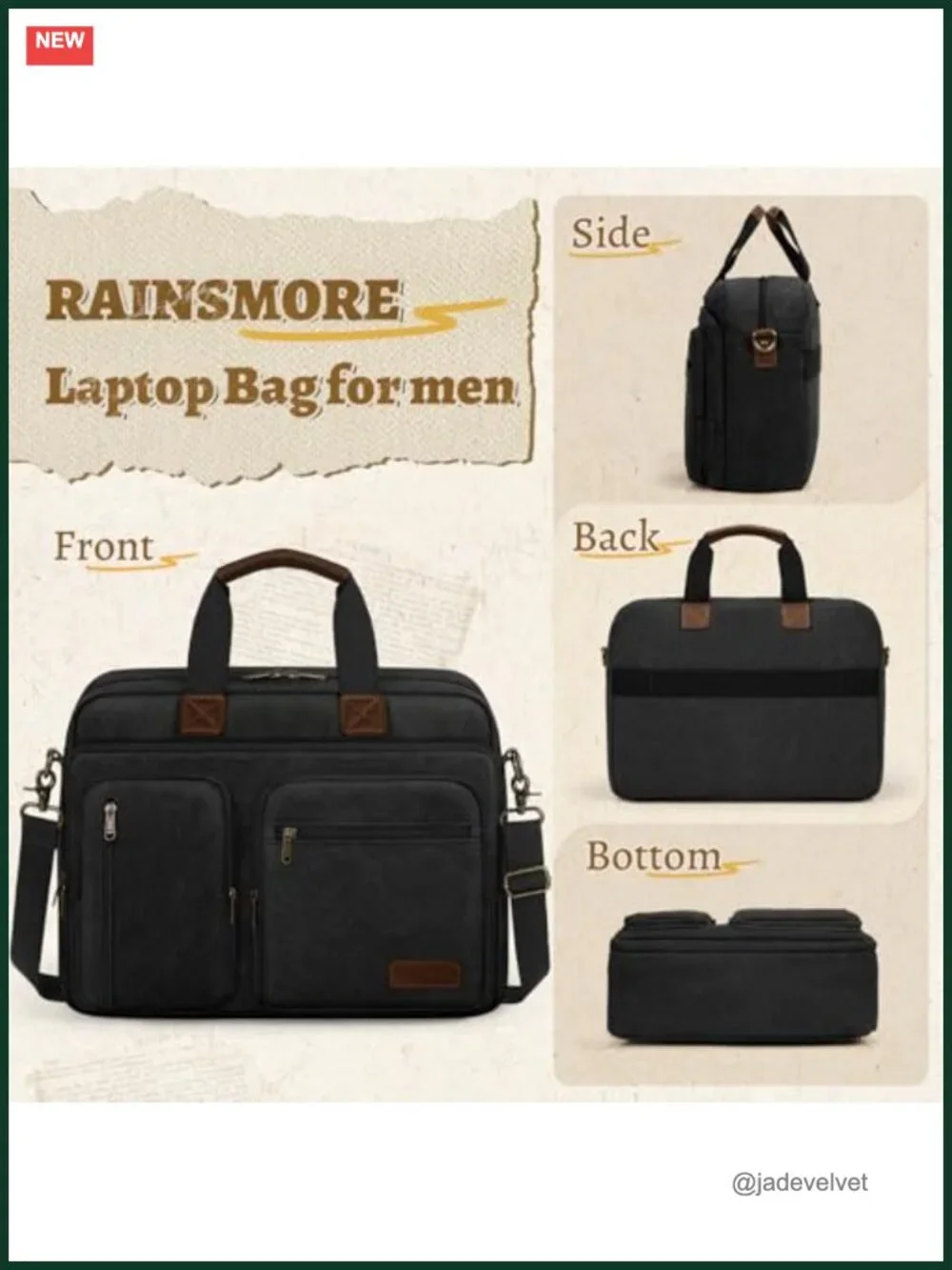 Waterproof Canvas Laptop Messenger Bag 15.6 inch Shoulder Briefcase Work Travel
